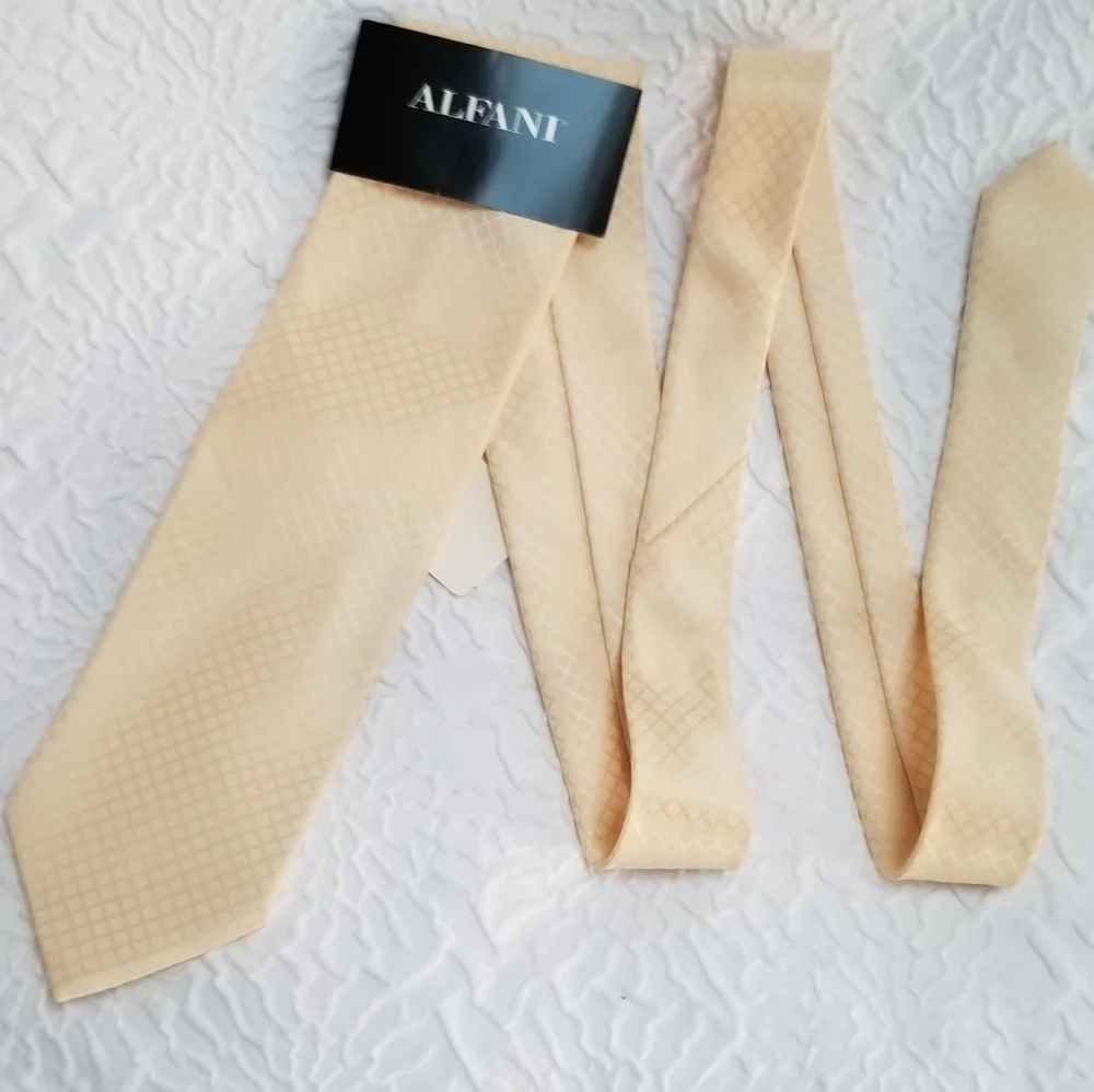 NWT Alfani Silk Gold Cream box pattern tie